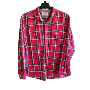 Nautica‎ True Craftsmanship Red Blue Plaid Flannel Long Sleeves Shirt Size XXL